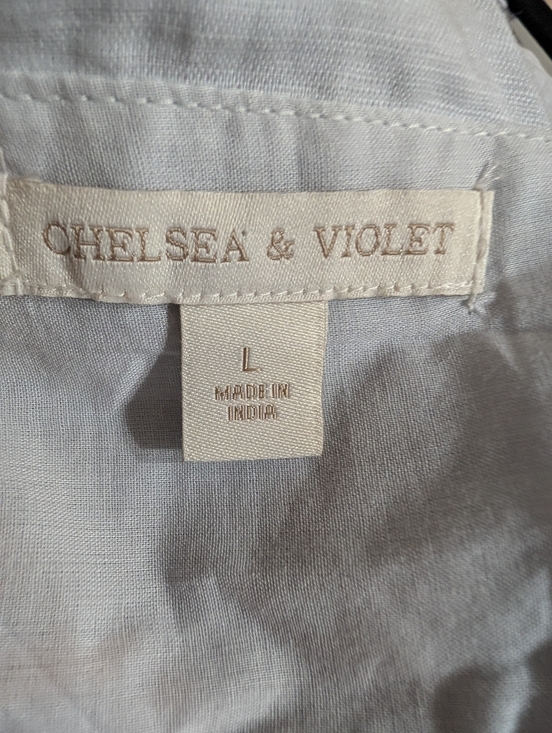 Chelsea & Violet Light Blue Linen Blend Puff Sleeve Bow Back Dress L - Picture 8 of 11